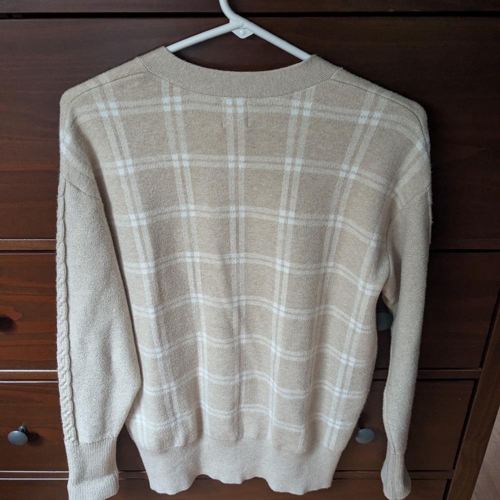 JOIE Cream Tan Plaid Checkered Button Front Soft Sweater Cardigan Women's Xs - Picture 5 of 5